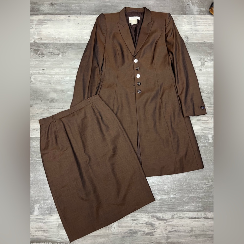 Escada Brown Two-Piece Skirt Suit Blazer Jacket